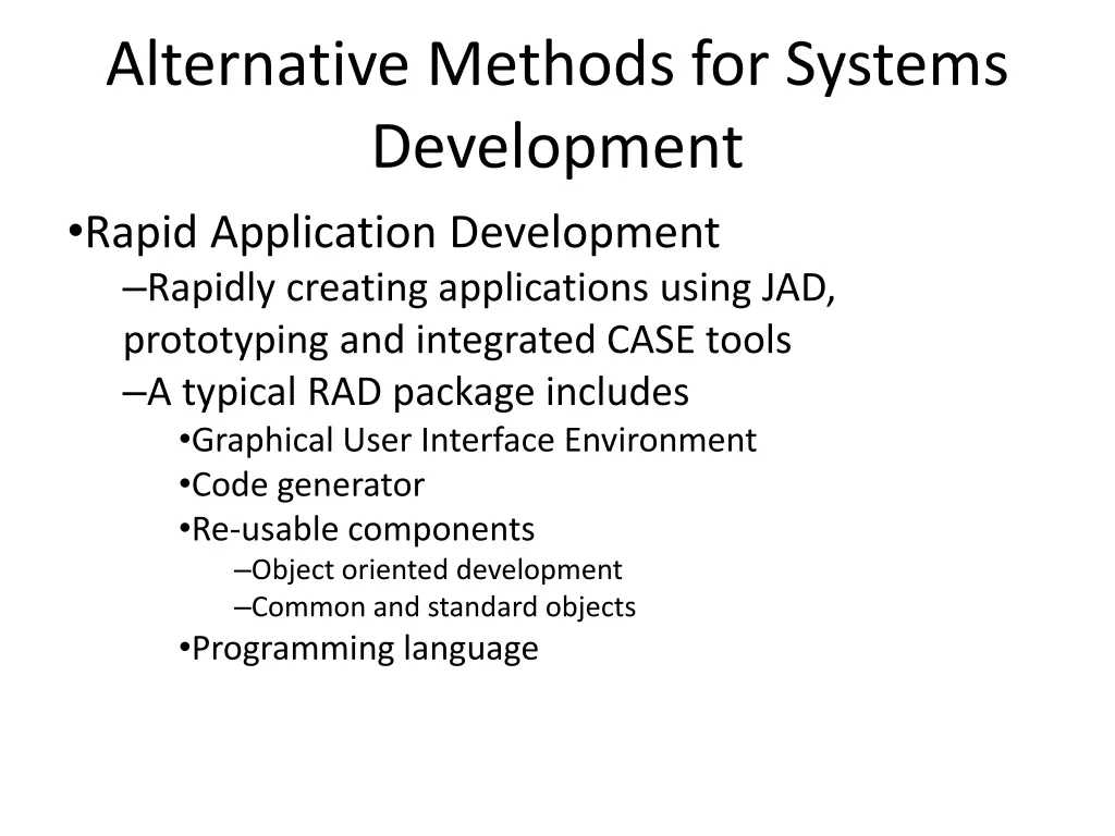 alternative methods for systems development rapid