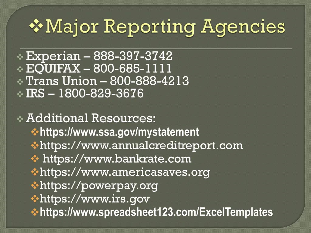 experian 888 397 3742 equifax 800 685 1111 trans