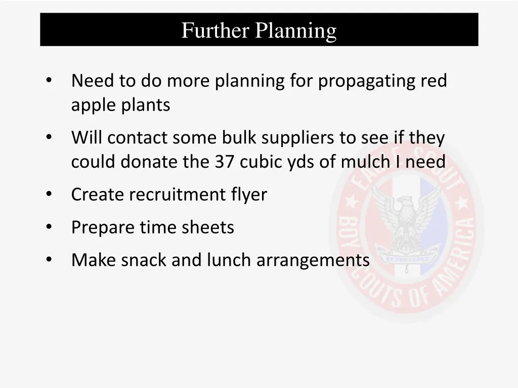 further planning