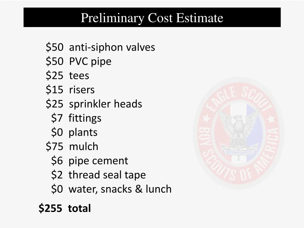 preliminary cost estimate