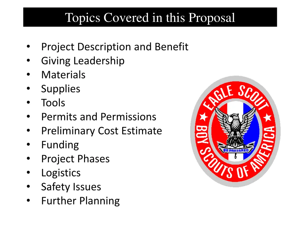 topics covered in this proposal