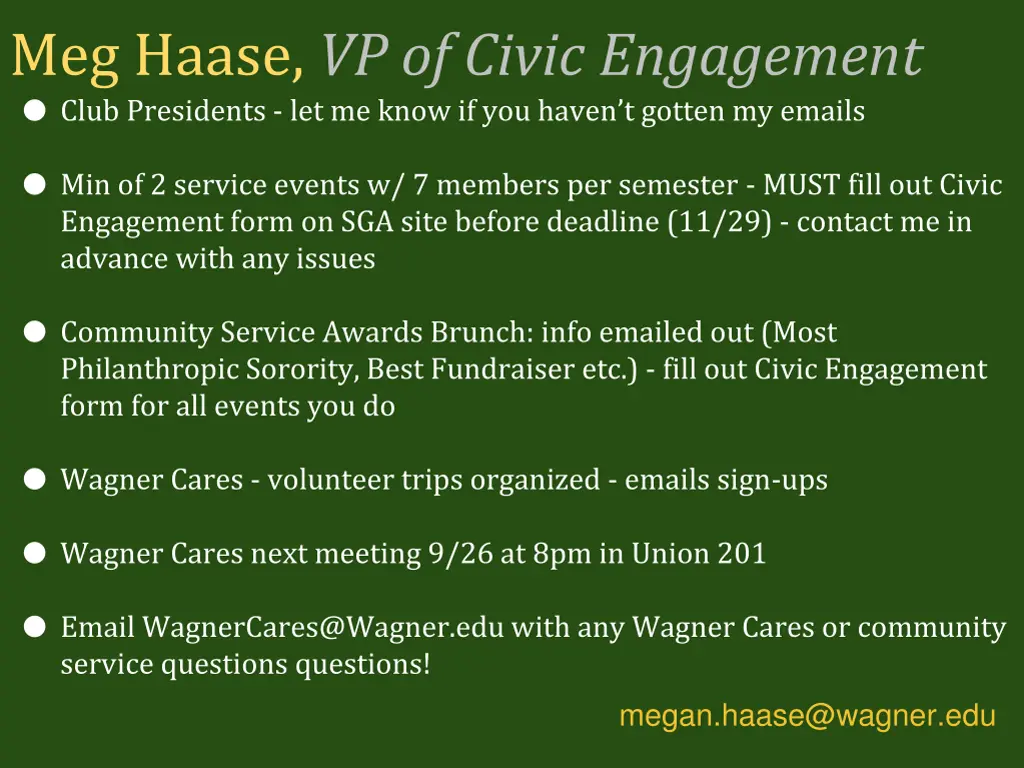meg haase vp of civic engagement club presidents