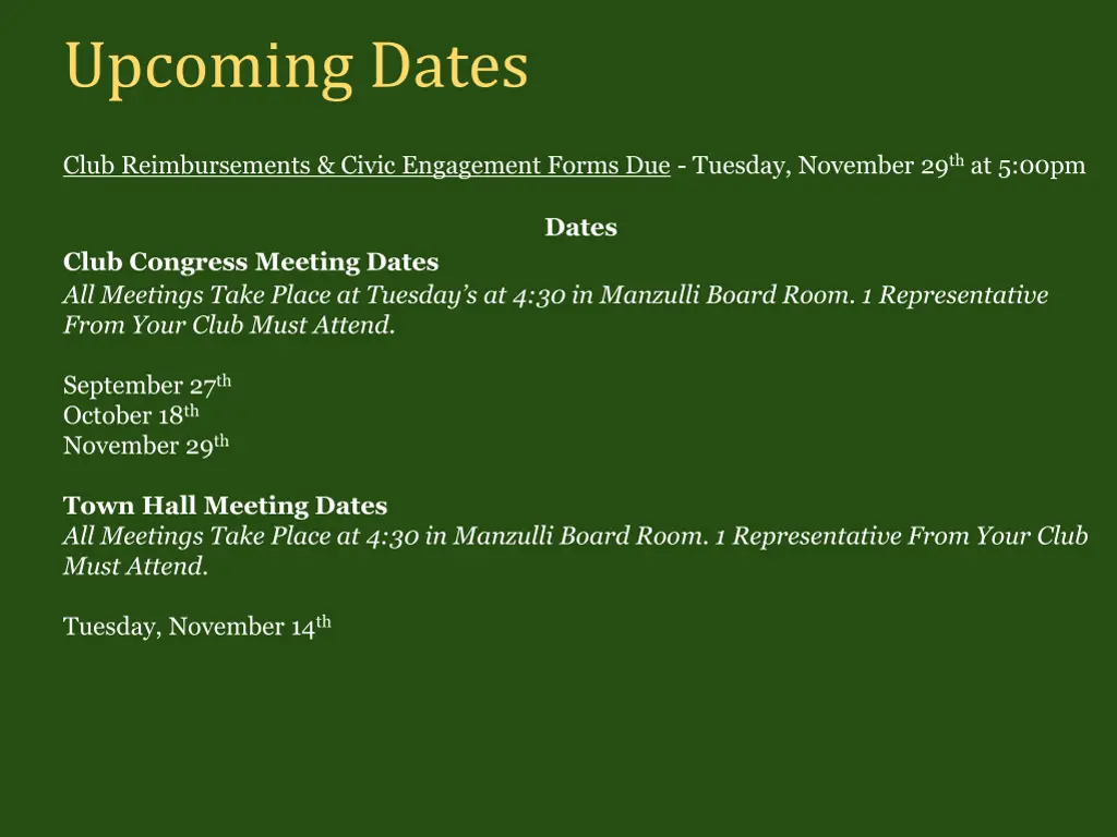 upcoming dates