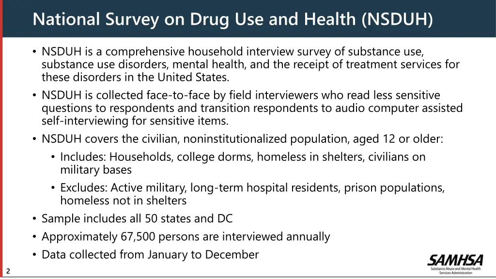 national survey on drug use and health nsduh