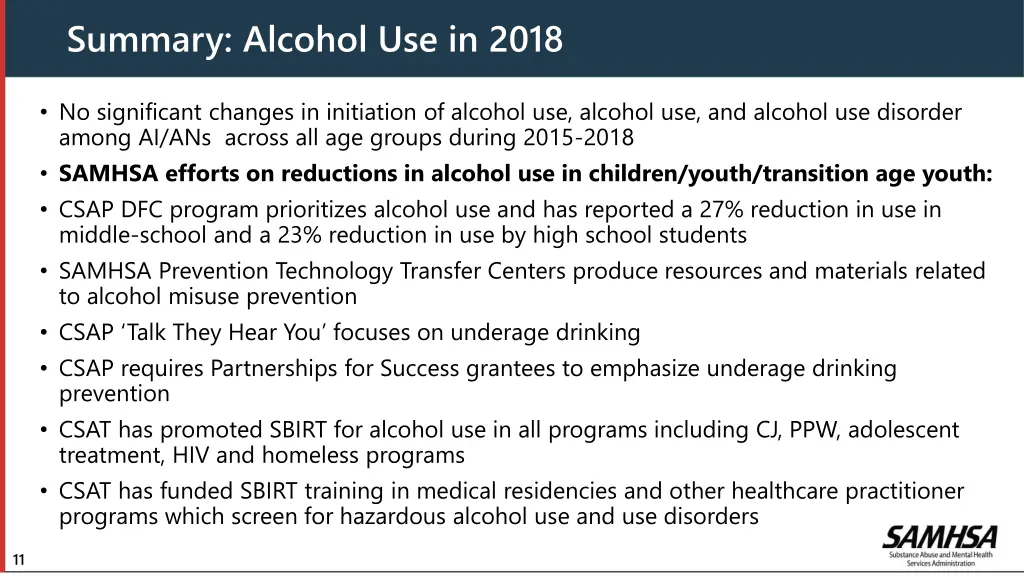 summary alcohol use in 2018
