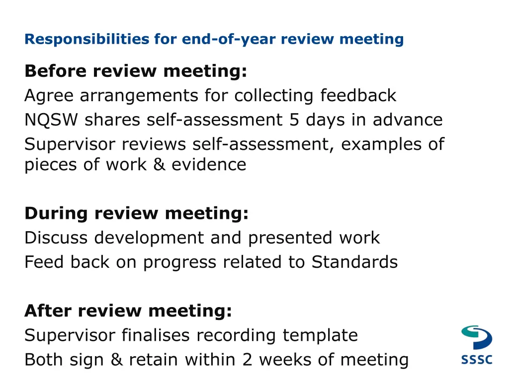 responsibilities for end of year review meeting