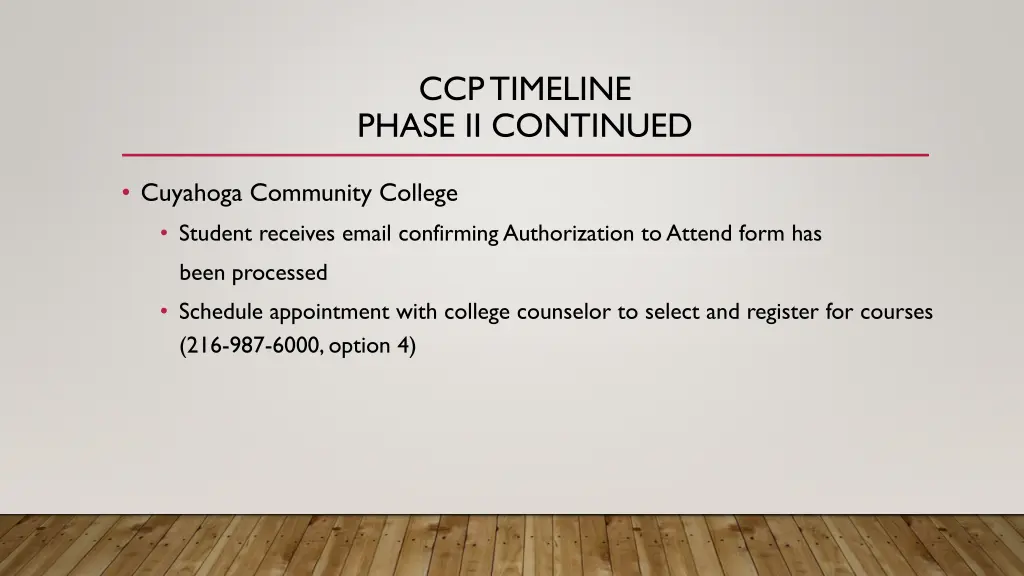 ccp timeline phase ii continued