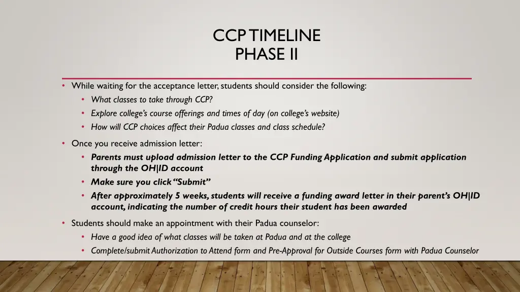 ccp timeline phase ii