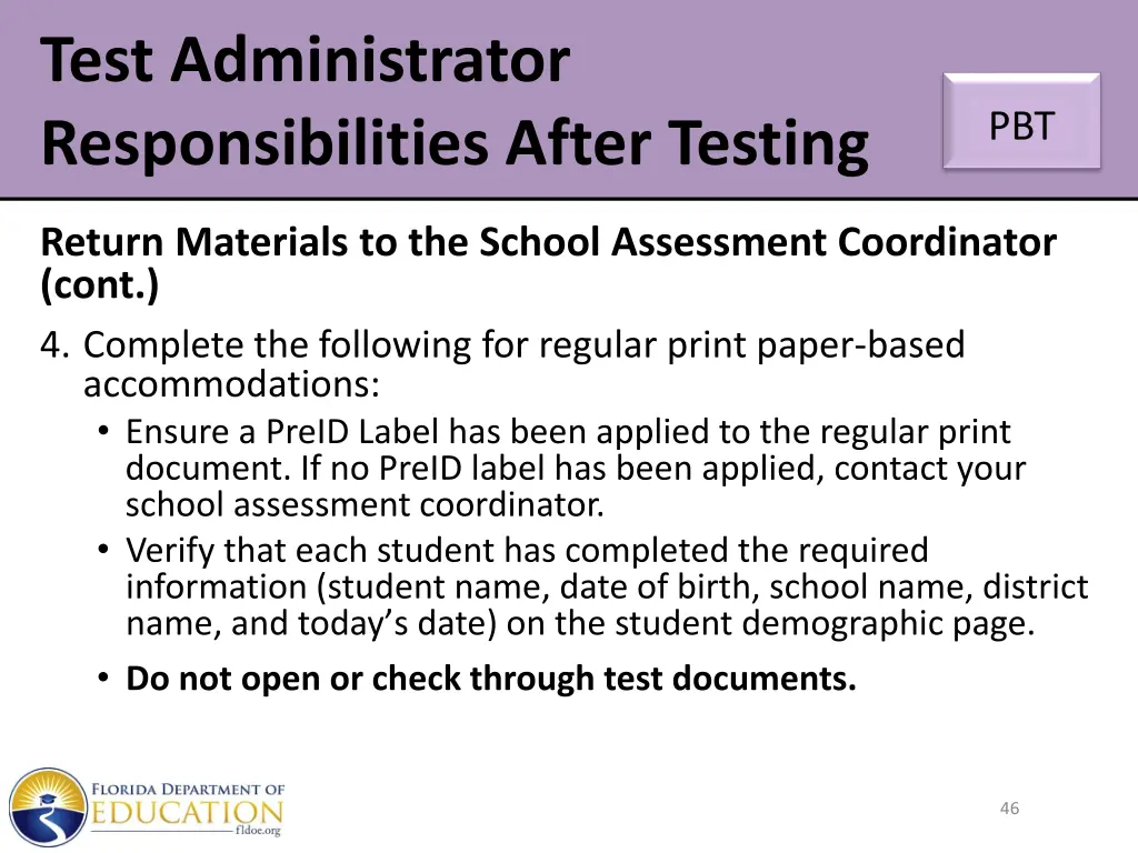 test administrator responsibilities after testing 1