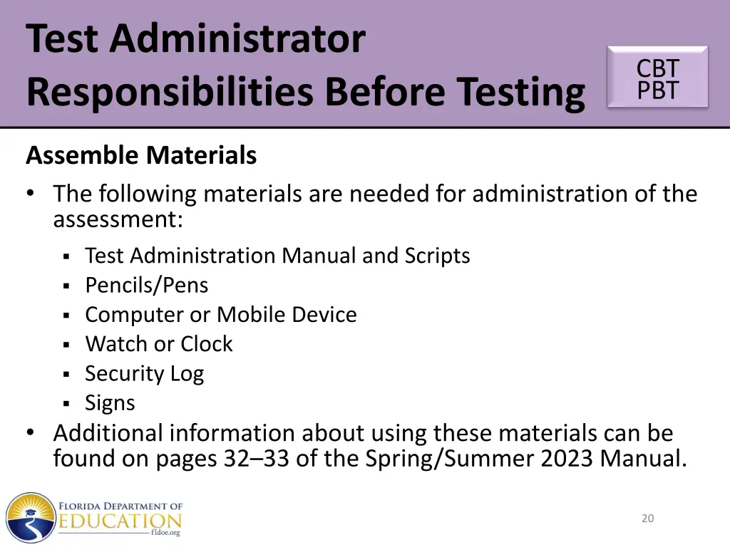 test administrator responsibilities before testing 15