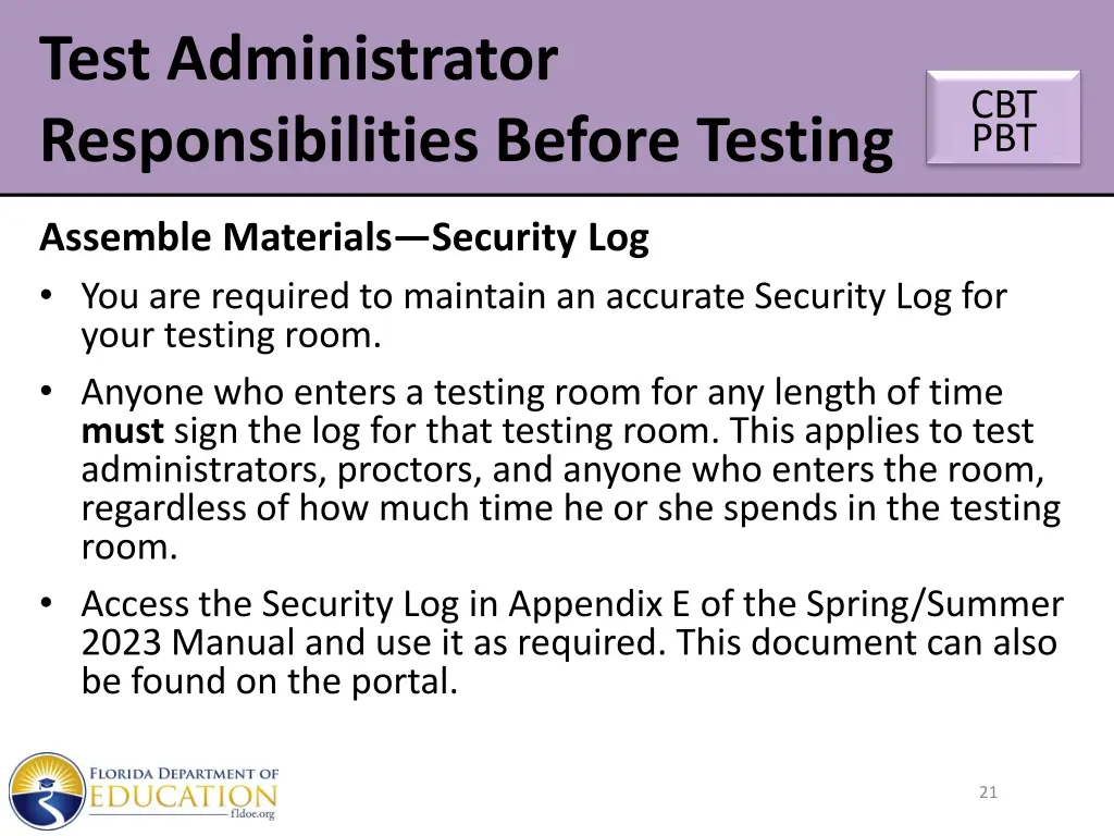 test administrator responsibilities before testing 16