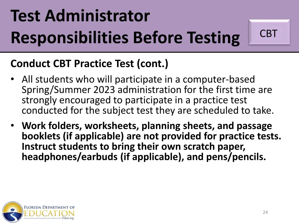 test administrator responsibilities before testing 19