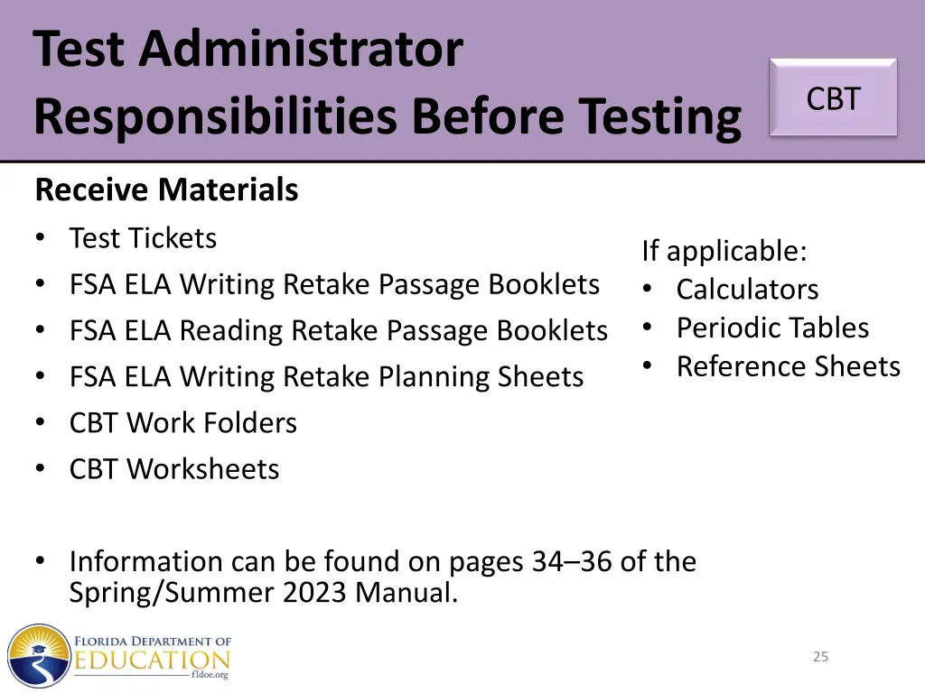 test administrator responsibilities before testing 20