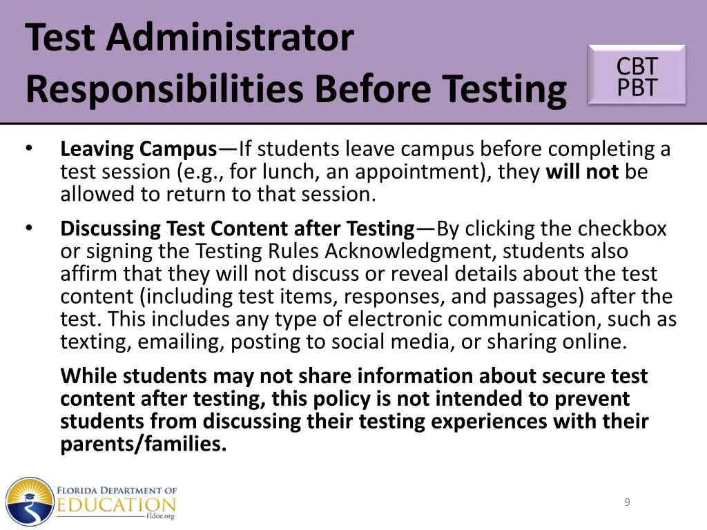 test administrator responsibilities before testing 4