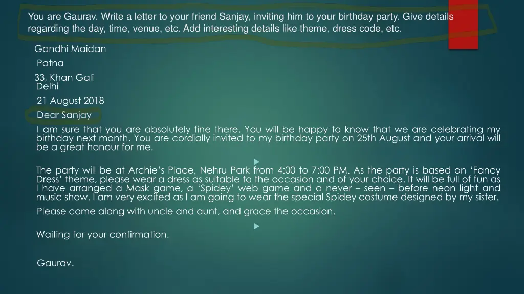 you are gaurav write a letter to your friend