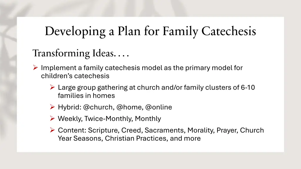 developing a plan for family catechesis 2