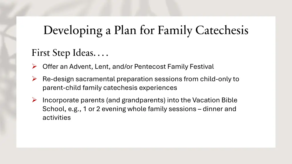 developing a plan for family catechesis