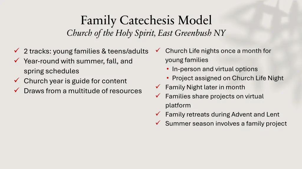 family catechesis model church of the holy spirit