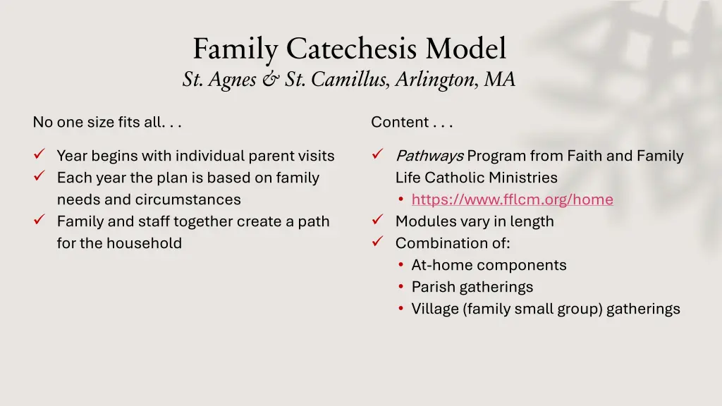 family catechesis model st agnes st camillus