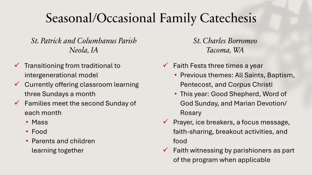 seasonal occasional family catechesis