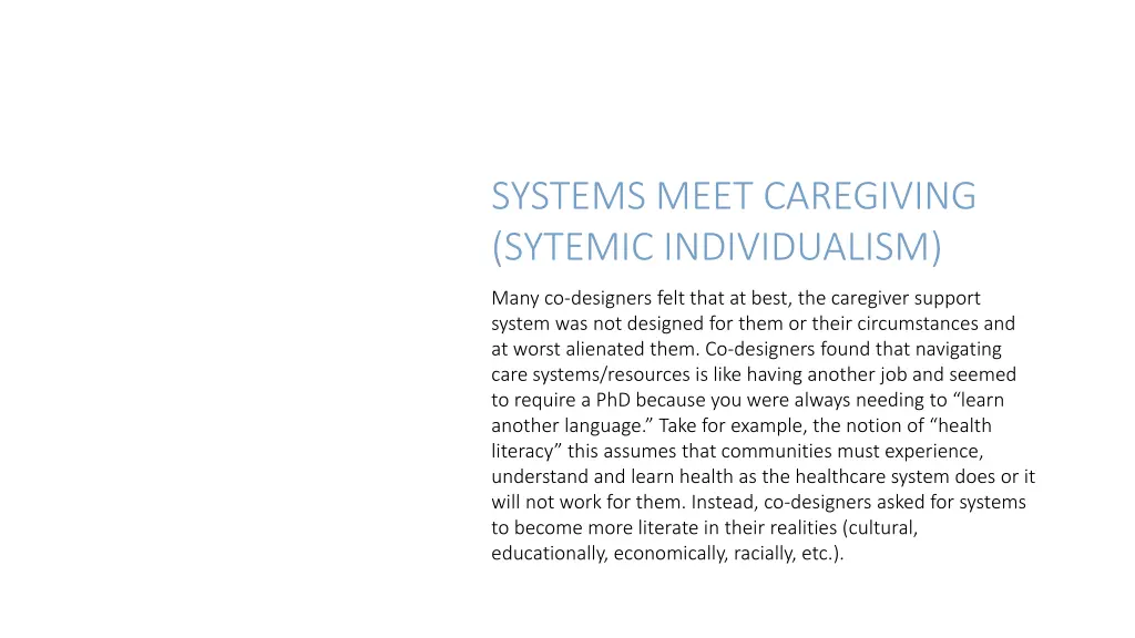 systems meet caregiving sytemic individualism