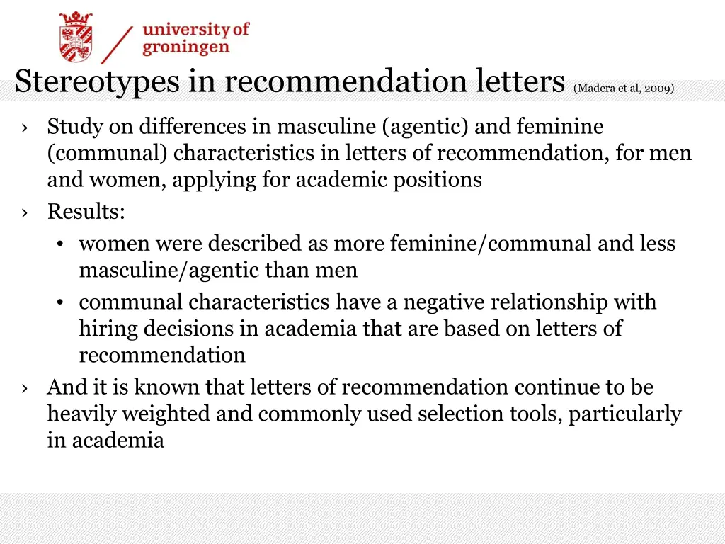 stereotypes in recommendation letters madera