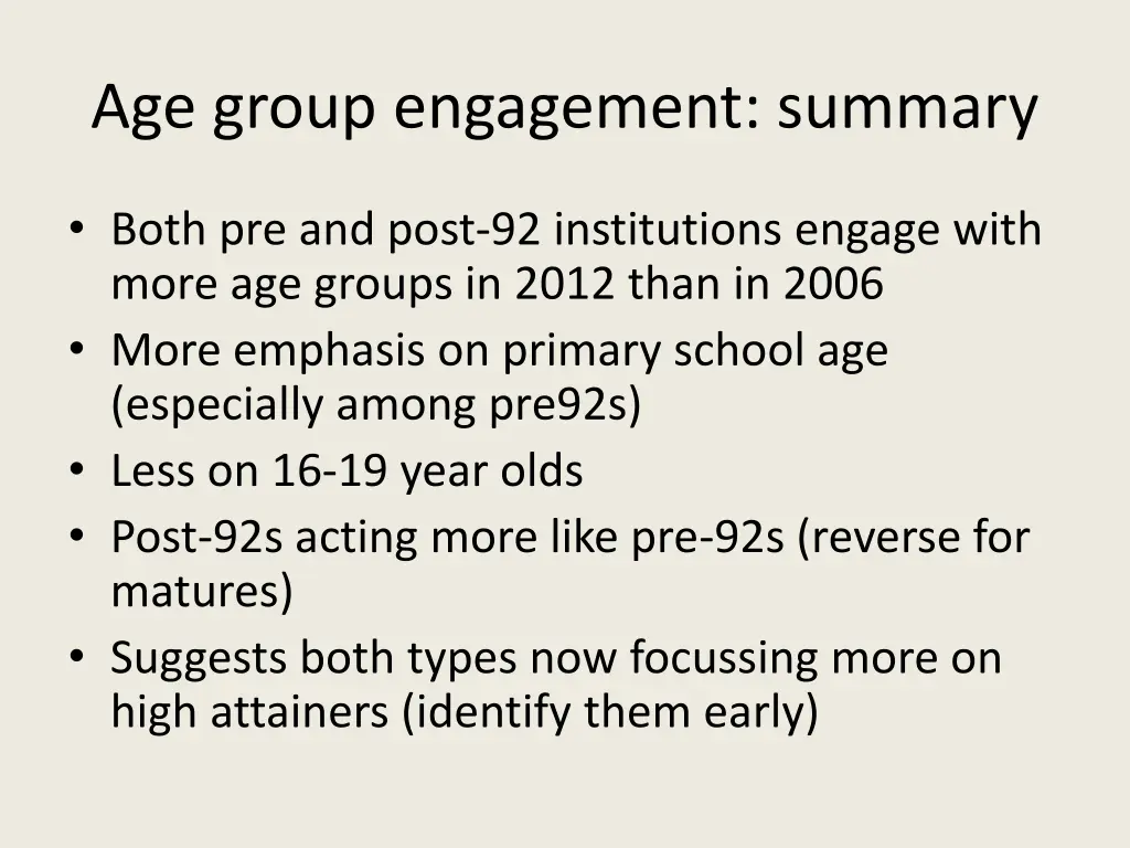 age group engagement summary