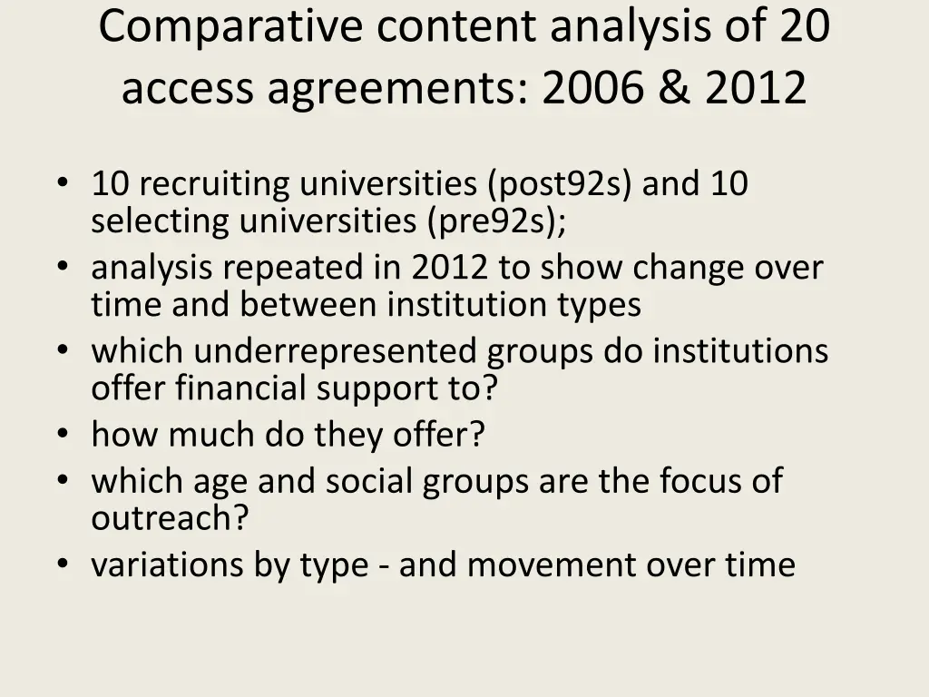 comparative content analysis of 20 access