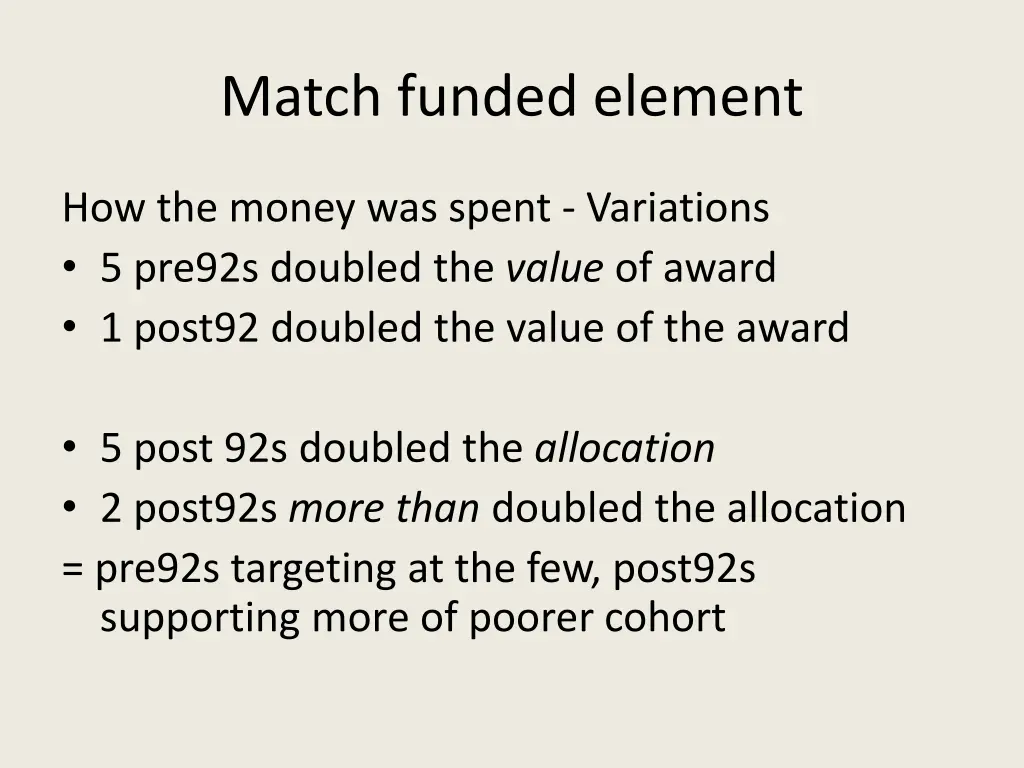 match funded element