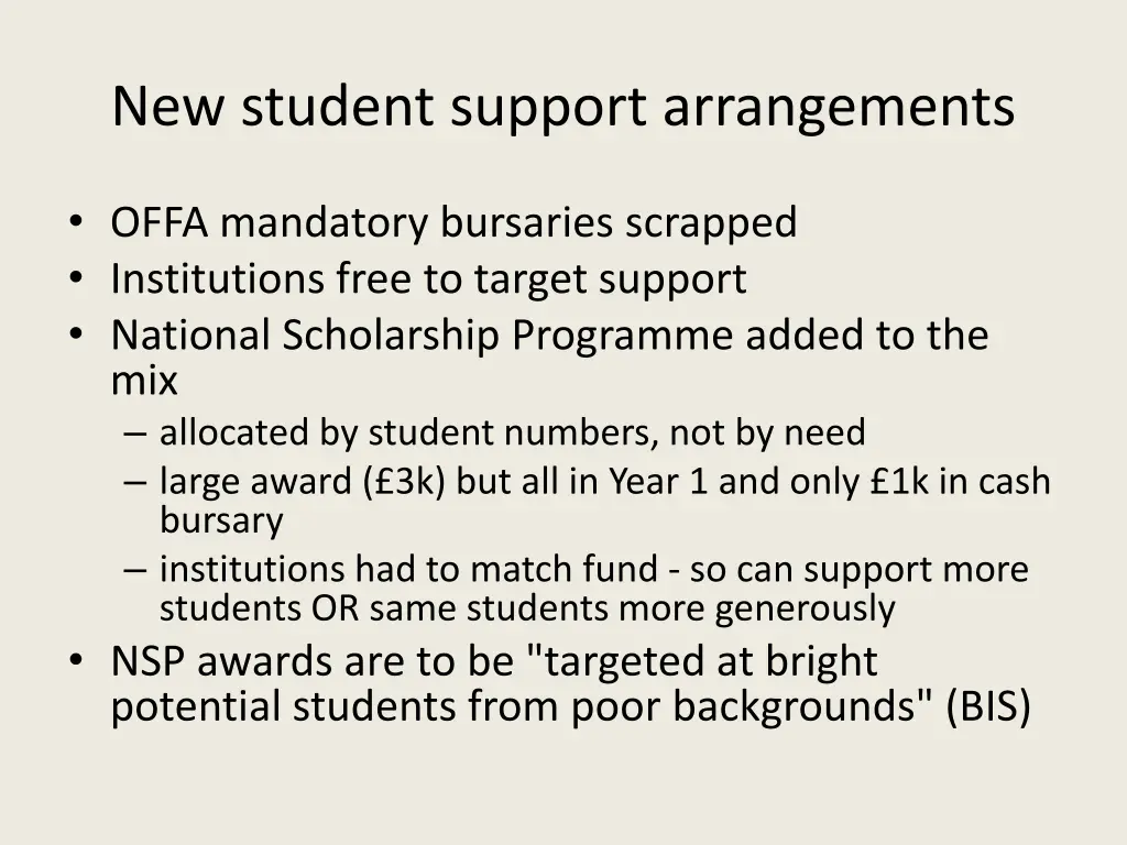 new student support arrangements