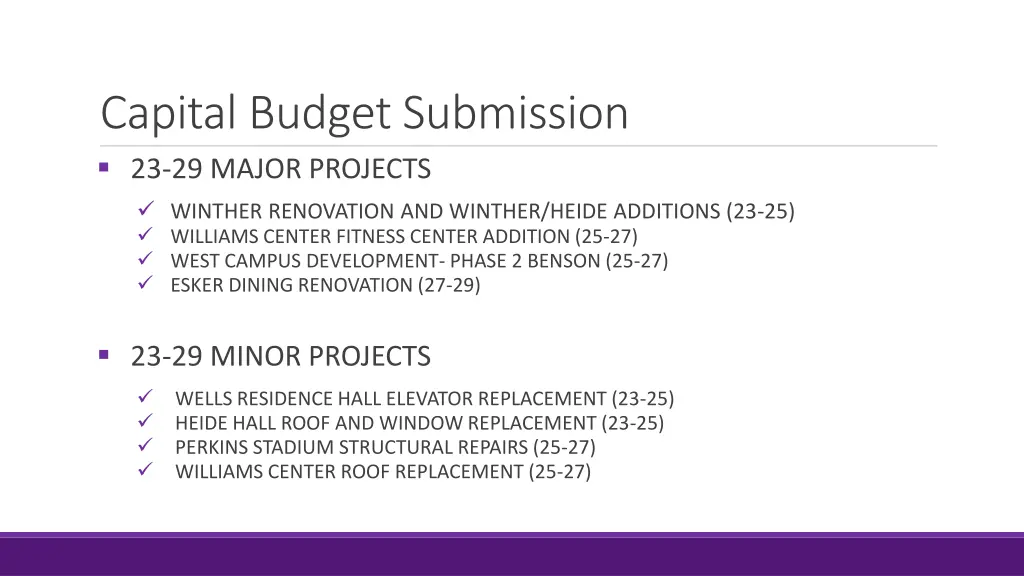 capital budget submission 23 29 major projects