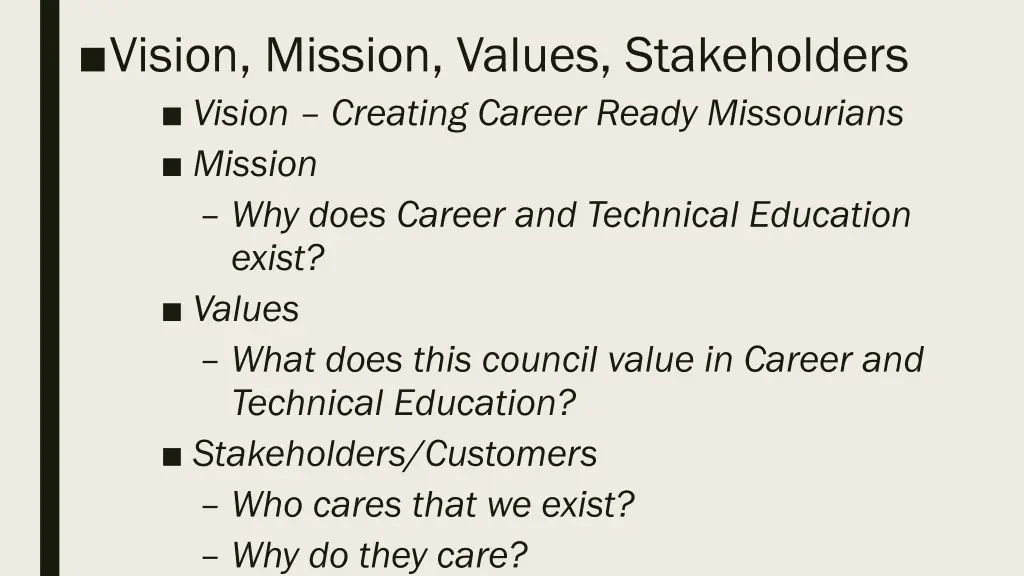 vision mission values stakeholders vision