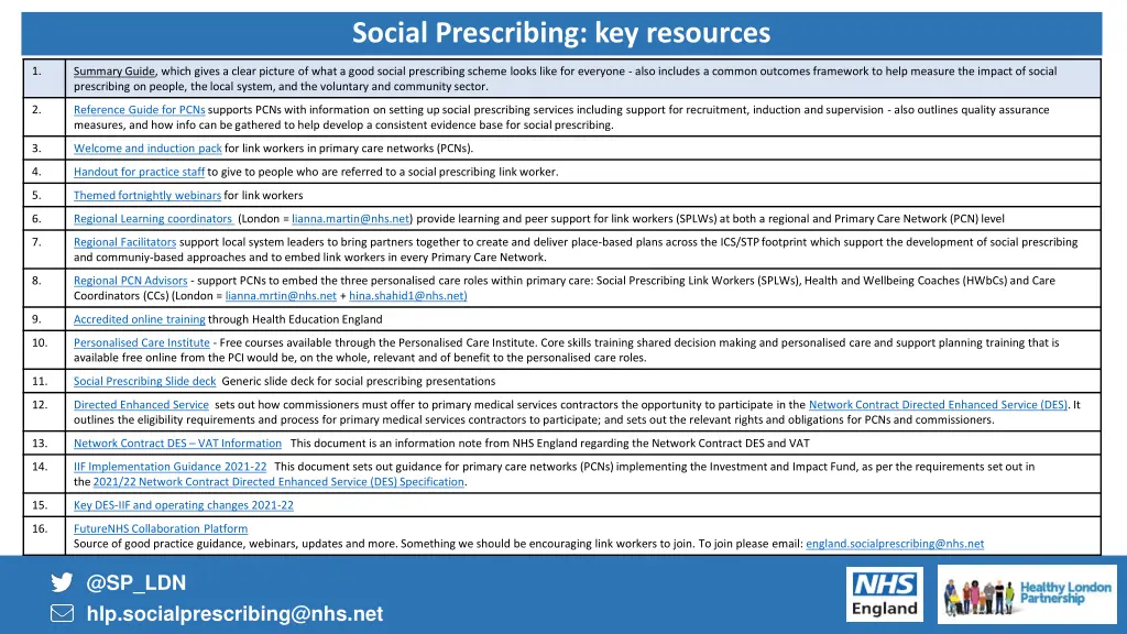 social prescribing key resources