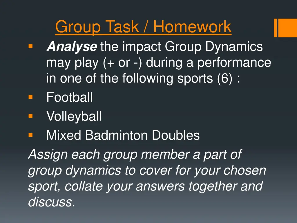 group task homework analyse the impact group