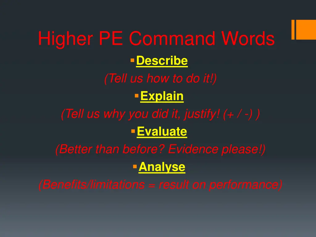 higher pe command words