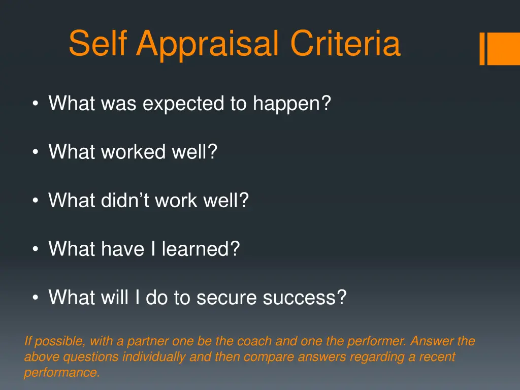 self appraisal criteria