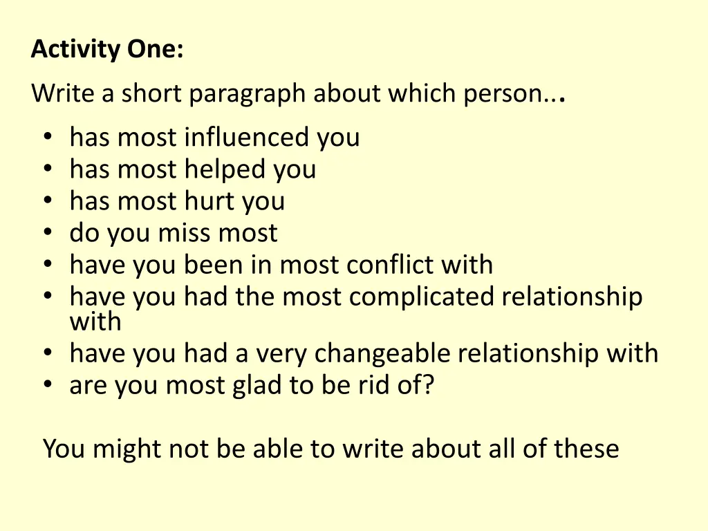activity one write a short paragraph about which