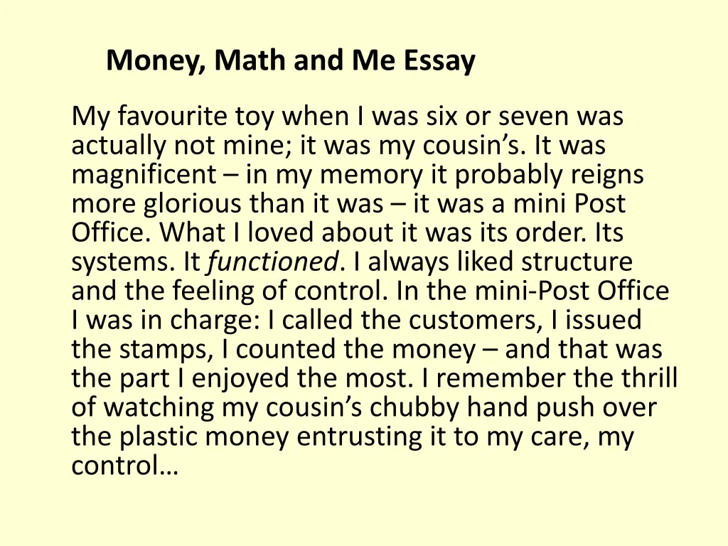 money math and me essay