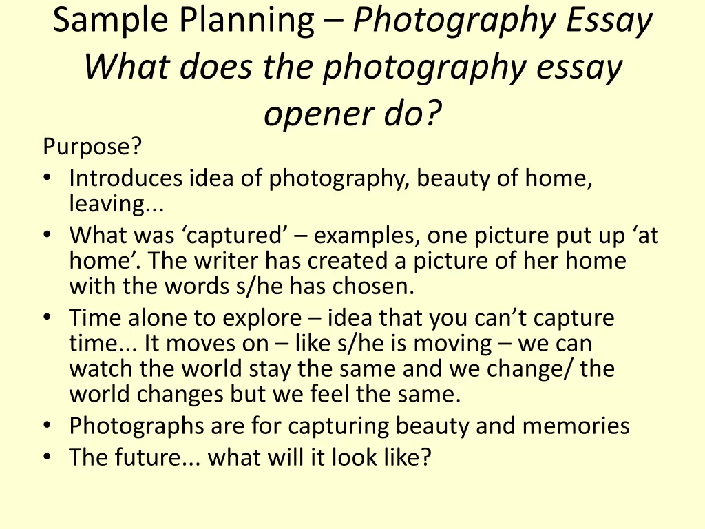 sample planning photography essay what does