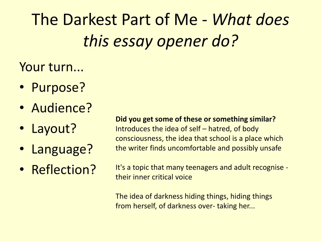 the darkest part of me what does this essay