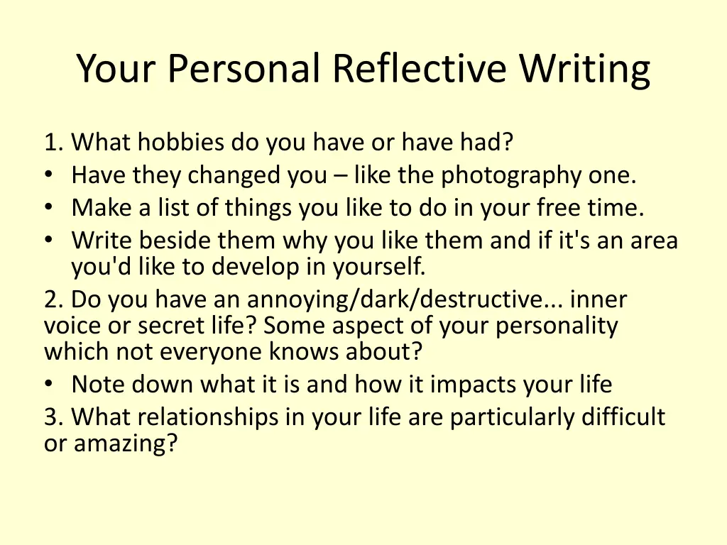 your personal reflective writing