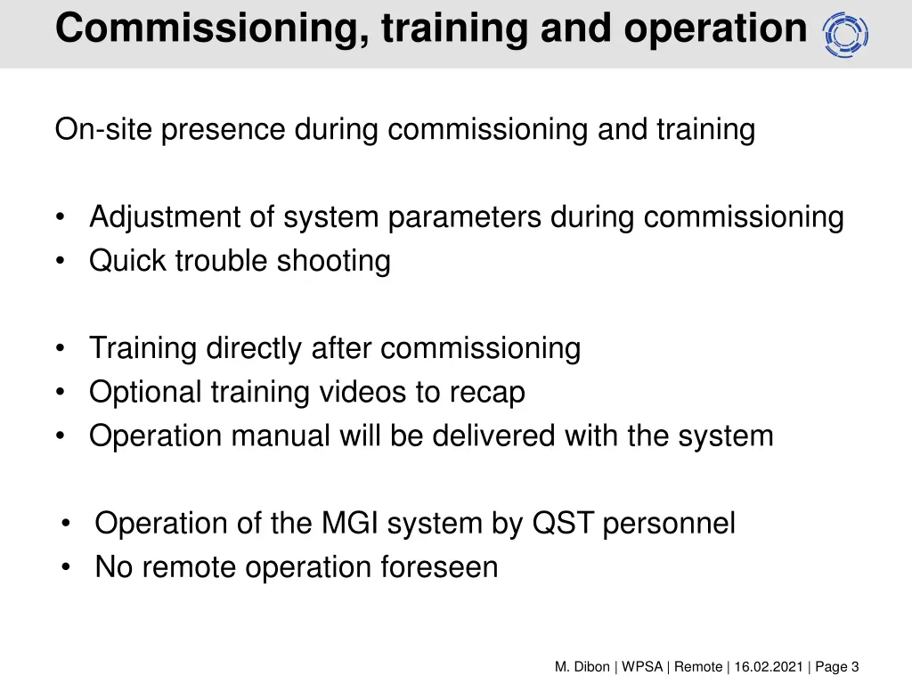 commissioning training and operation