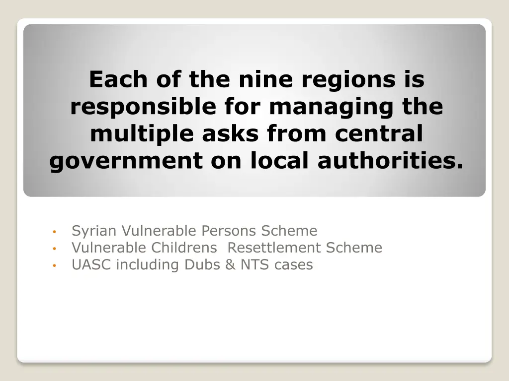 each of the nine regions is responsible