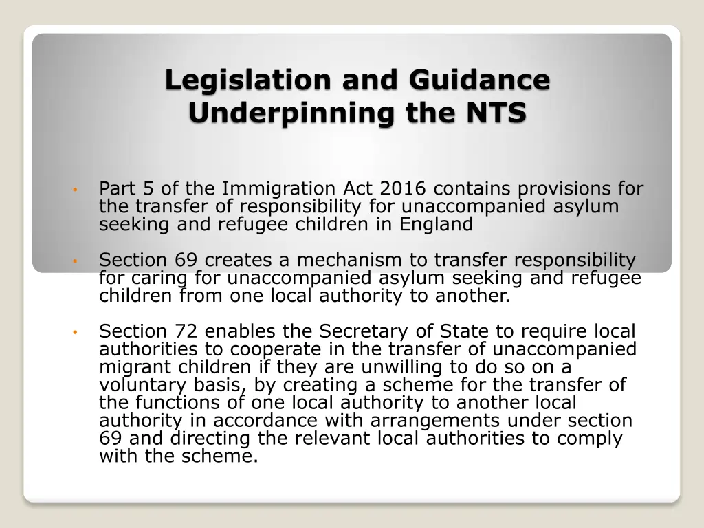 legislation and guidance underpinning the nts