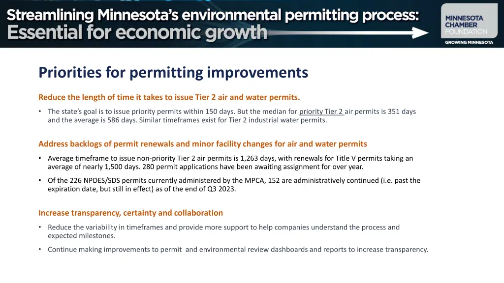 priorities for permitting improvements