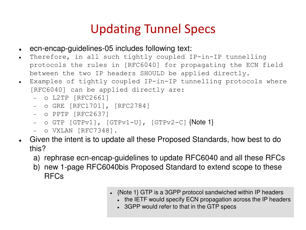 updating tunnel specs