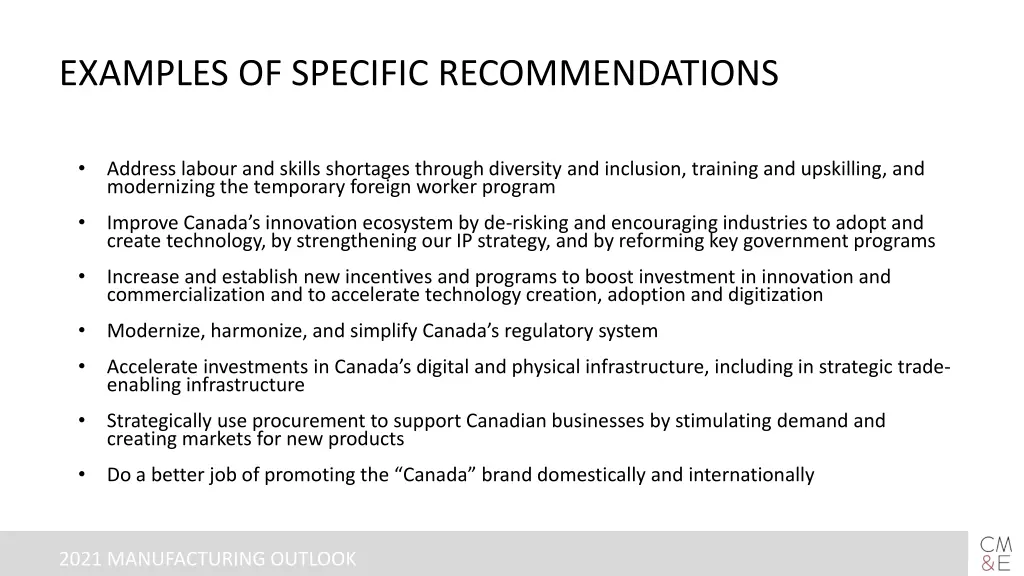 examples of specific recommendations