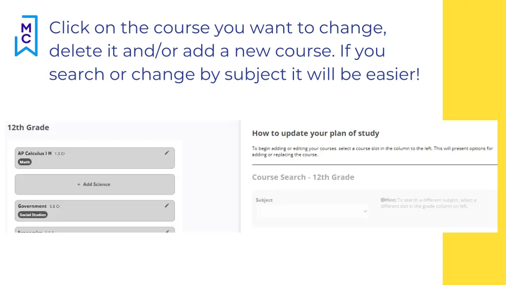 click on the course you want to change delete