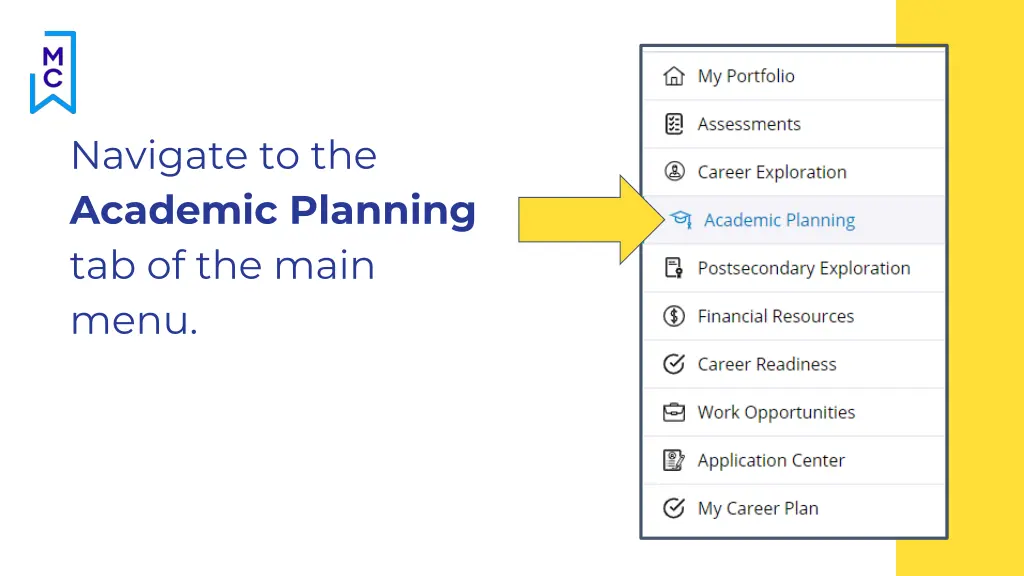 navigate to the academic planning tab of the main