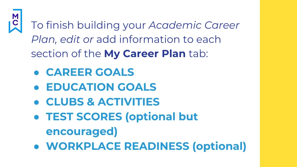 to finish building your academic career plan edit